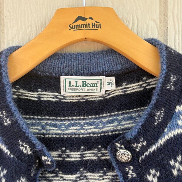 Vintage L.L. Bean Wool Vest Women's Medium Blue Fair Isle Cottagecore Winter USA - Picture 2 of 8
